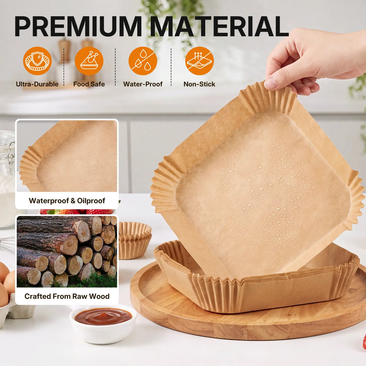ROLOOF Air Fryer Paper Liners — 200 Pack, 6.7 Inch