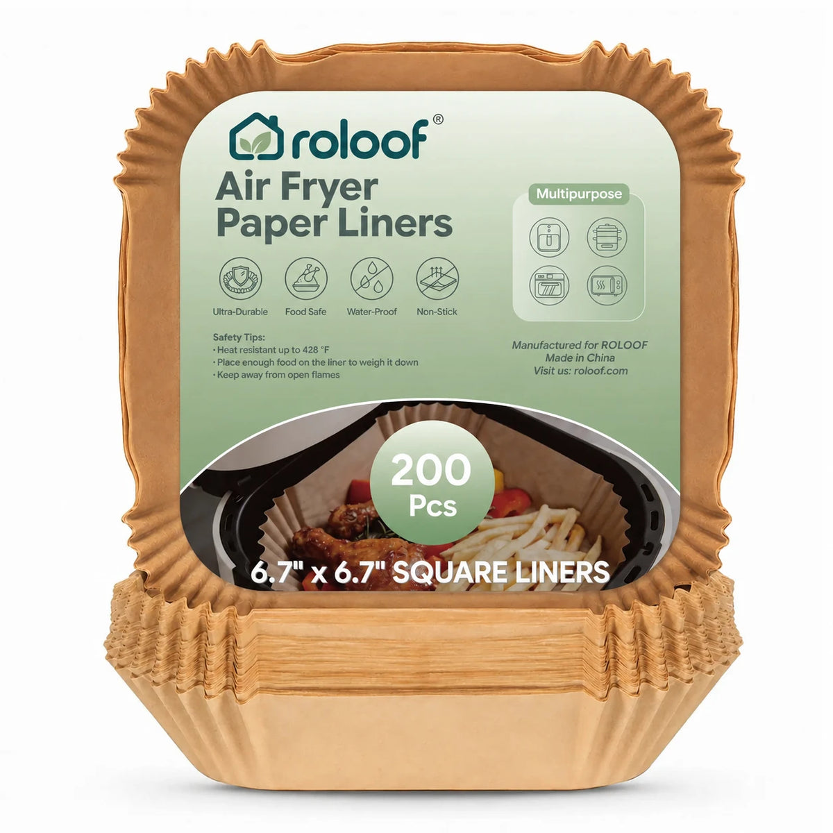 ROLOOF Air Fryer Paper Liners — 200 Pack, 6.7 Inch