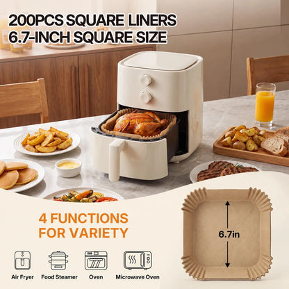 ROLOOF Air Fryer Paper Liners — 200 Pack, 6.7 Inch