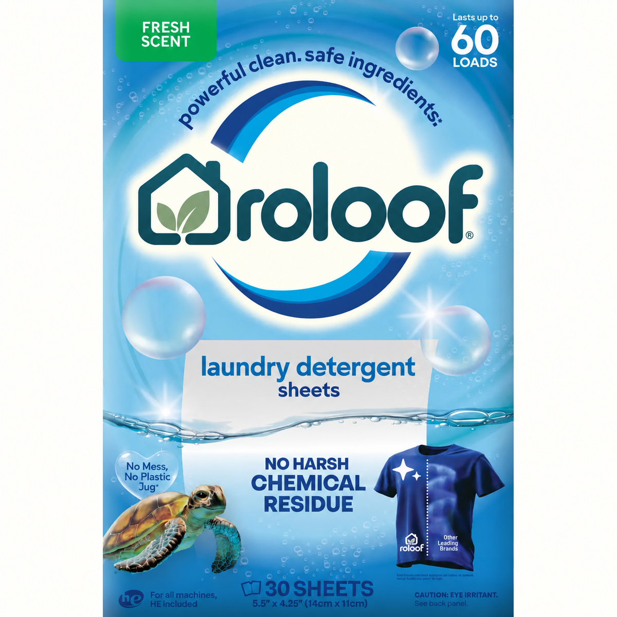 ROLOOF Laundry Detergent Sheets 60 Loads | Eco Liquidless Soap - Travel-Friendly for Hot & Cold Cycles, Tackles Tough Stains & Odors - Gentle on Skin