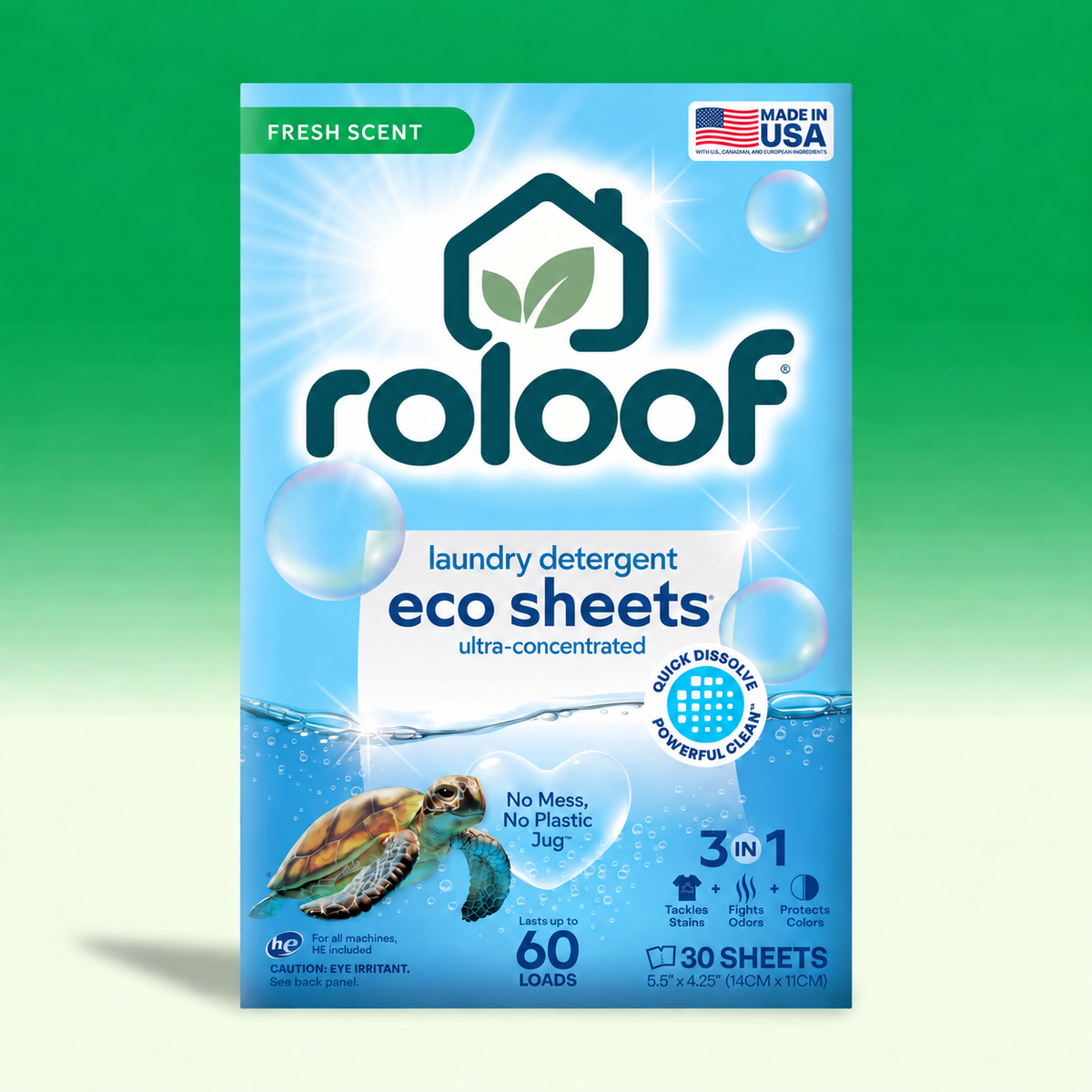 ROLOOF Laundry Detergent Sheets 60 Loads | Eco Liquidless Soap - Travel-Friendly for Hot & Cold Cycles, Tackles Tough Stains & Odors - Gentle on Skin
