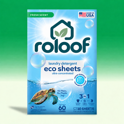 ROLOOF Laundry Detergent Sheets 60 Loads | Eco Liquidless Soap - Travel-Friendly for Hot & Cold Cycles, Tackles Tough Stains & Odors - Gentle on Skin