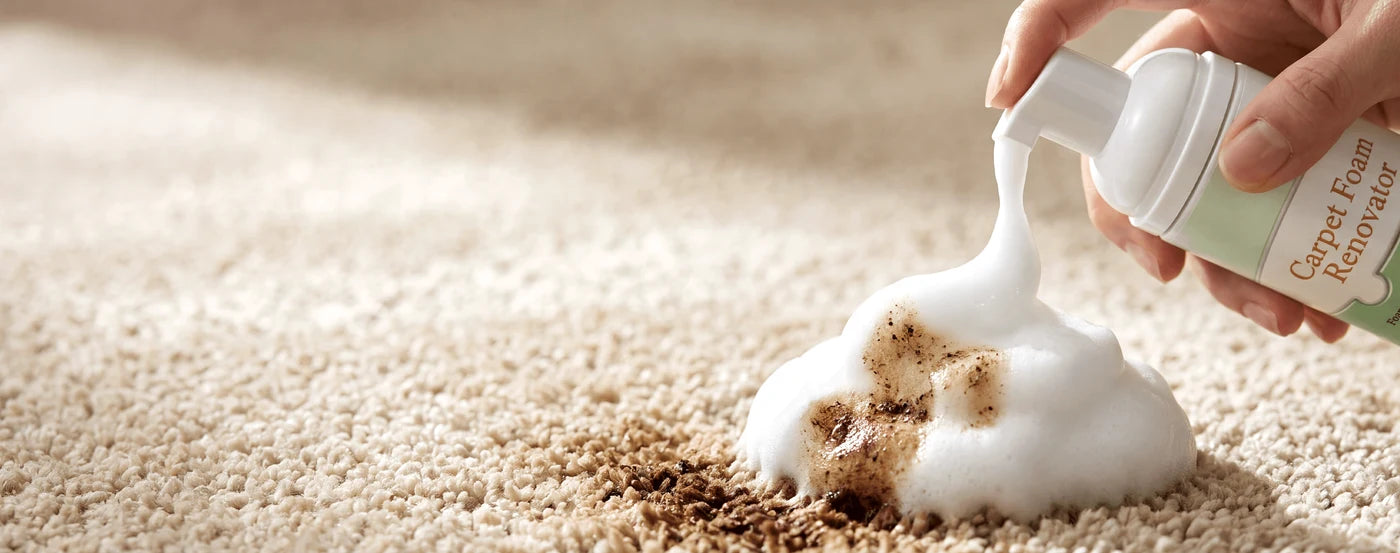 Rich foam applied to dirt in carpet fibers